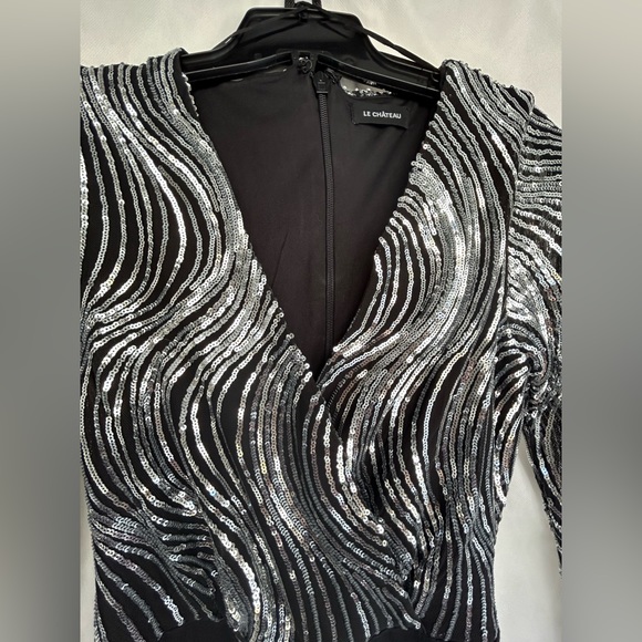 EUC LeChateau Sequin Long Sleeve Straight (wide) Leg Jumpsuit Size XS - Picture 4 of 13